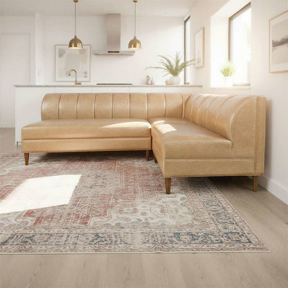 Ruston Modern Banquette Faux Leather Sectional with Four Seats and Corner Wedge