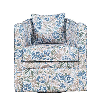 Daisy Bloom Floral Classic Traditional Swivel Accent Barrel Chair with Pillow