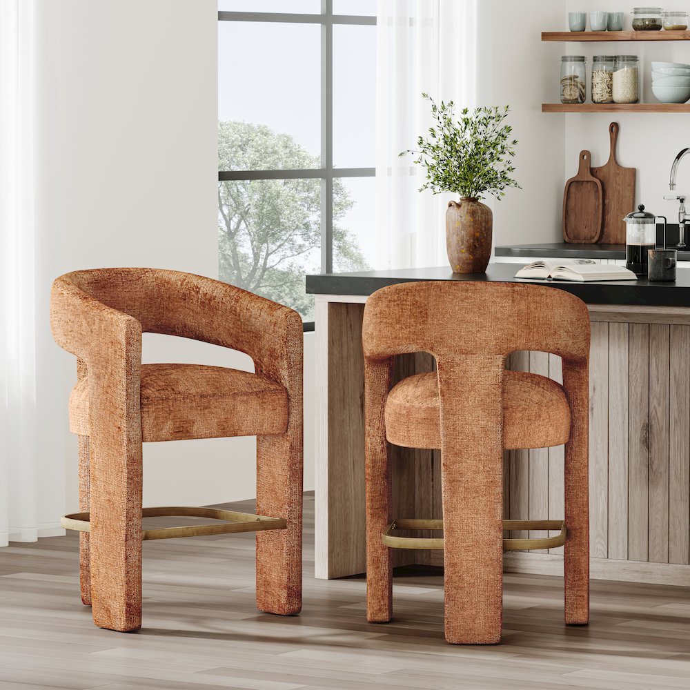 Gwen Modern Luxury Jacquard Fabric Sculpture Counter Stool - Set of 6