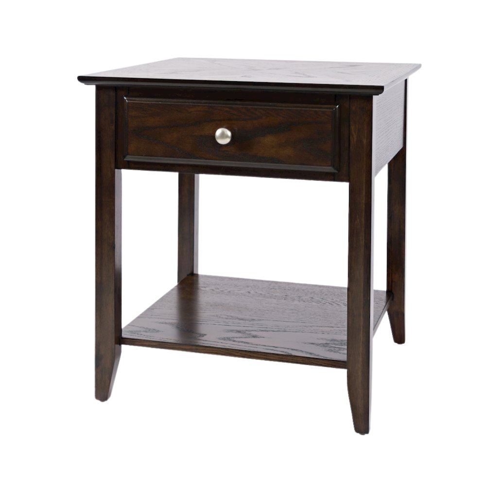Espresso Brown Wooden End Table with Drawer, Elegant Side Table for Bedroom, 22"