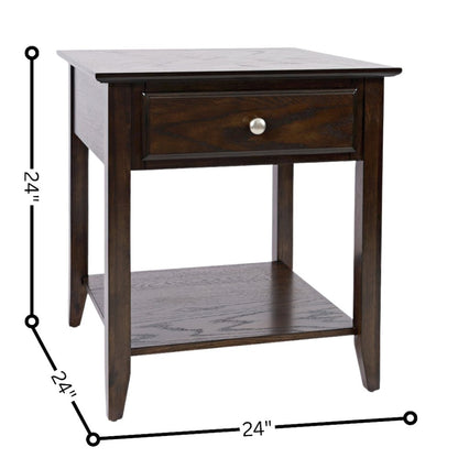 Espresso Brown Wooden End Table with Drawer, Elegant Side Table for Bedroom, 22"