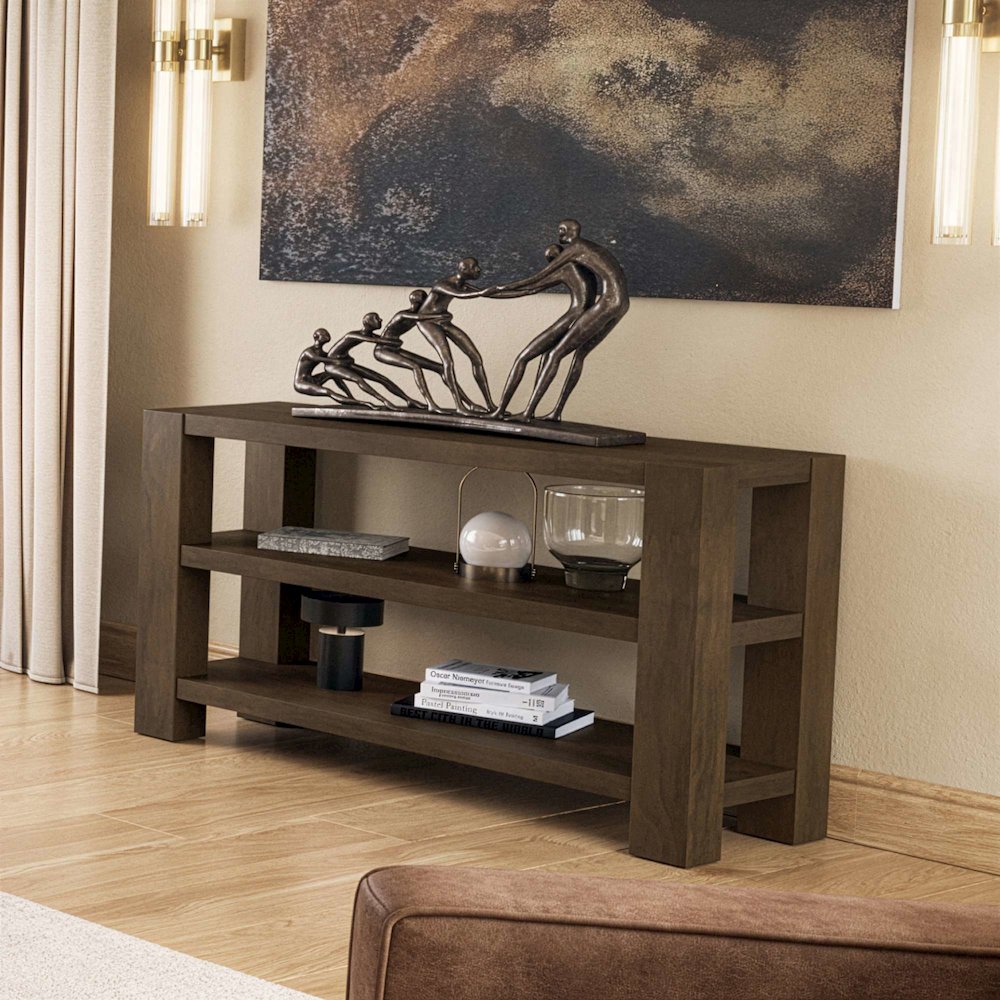 Brownstone 50" Transitional Modern Block-Frame Sofa Console Table with Shelves