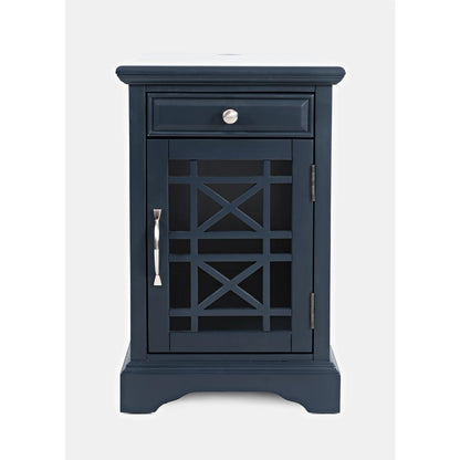Blue Acacia End Table with USB Charging Station for Convenient Living Room Use