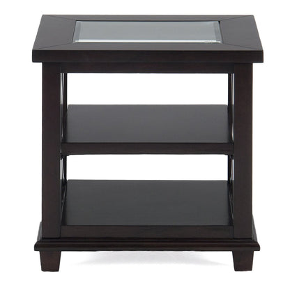 Panama Brown Contemporary Wood and Glass End Table
