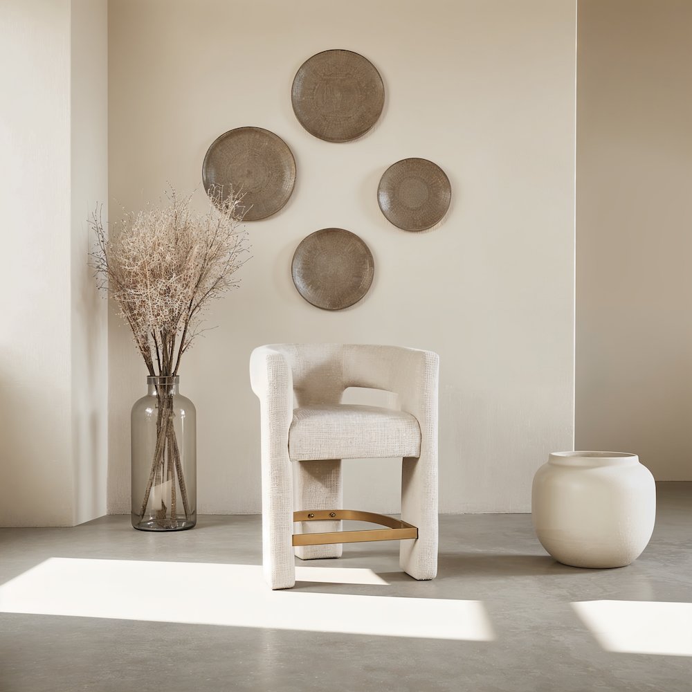 Elegant Brown Jacquard Upholstered Counter Stool with Metal and Plywood Base