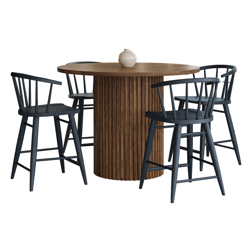 5-Piece Counter Height Dining Set with Round Table and Spindle Back Barstools