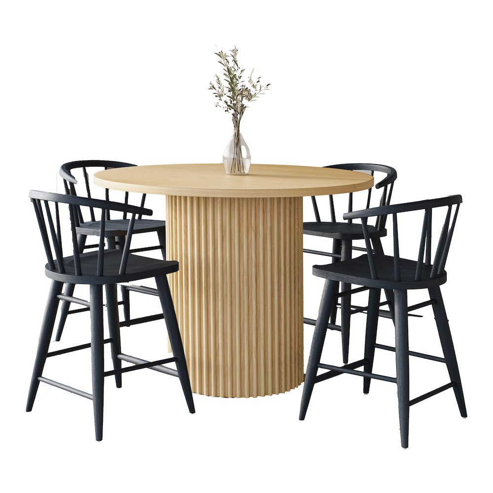 5-Piece Counter Height Dining Set with Round Table and Spindle Back Barstools