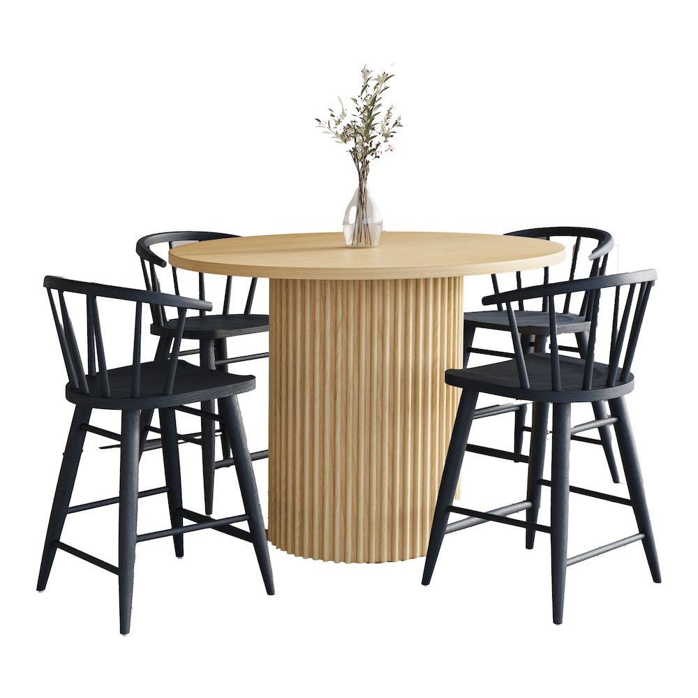 5-Piece Counter Height Dining Set with Round Table and Spindle Back Barstools