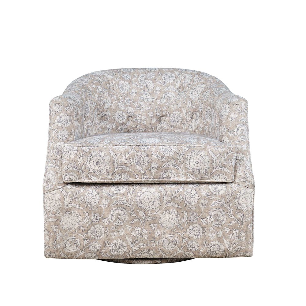 Lottie Cottage Floral Print Upholstered Barrel Accent Swivel Chair