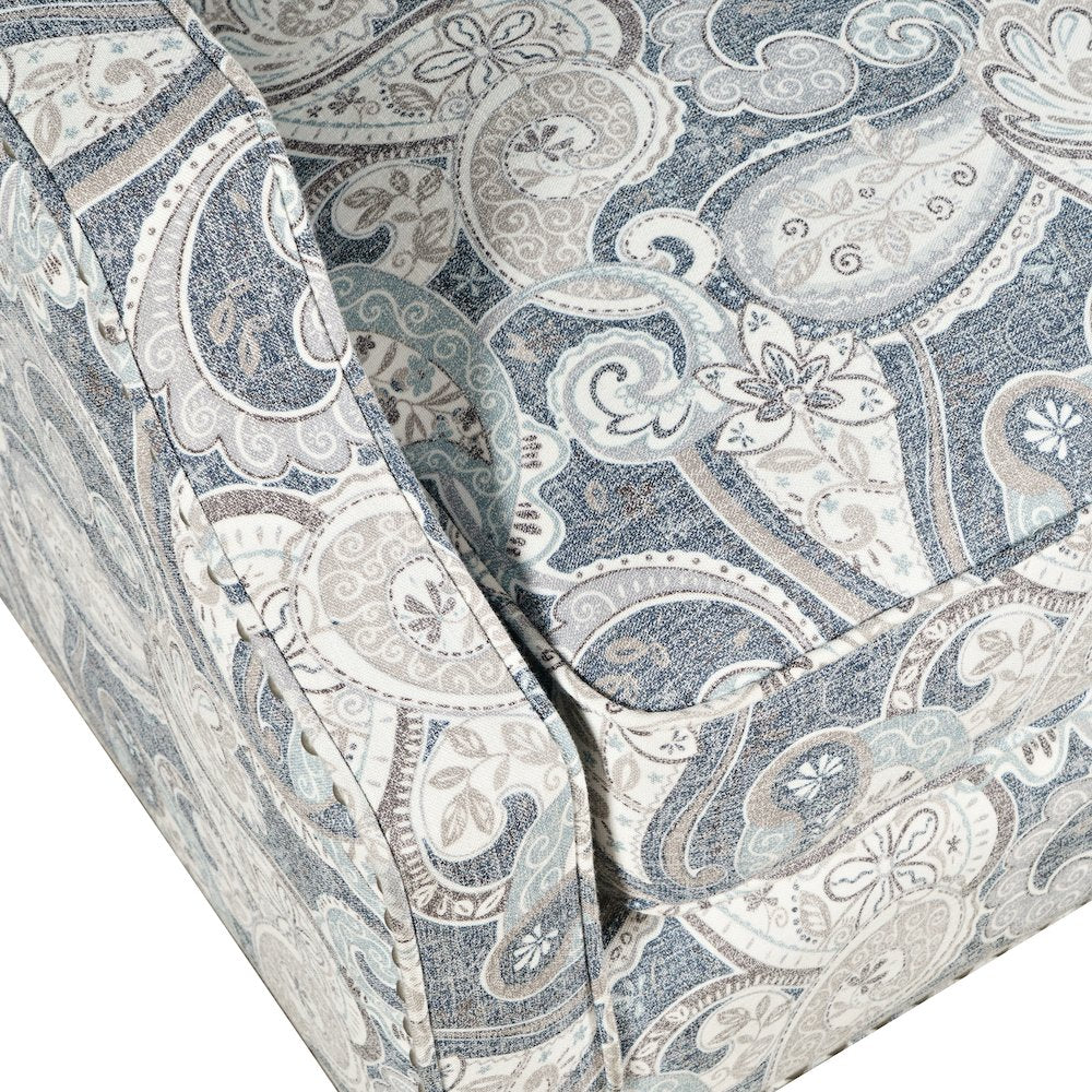 Paisley Fabric Transitional Upholstered Accent Chair with Nailhead Trim