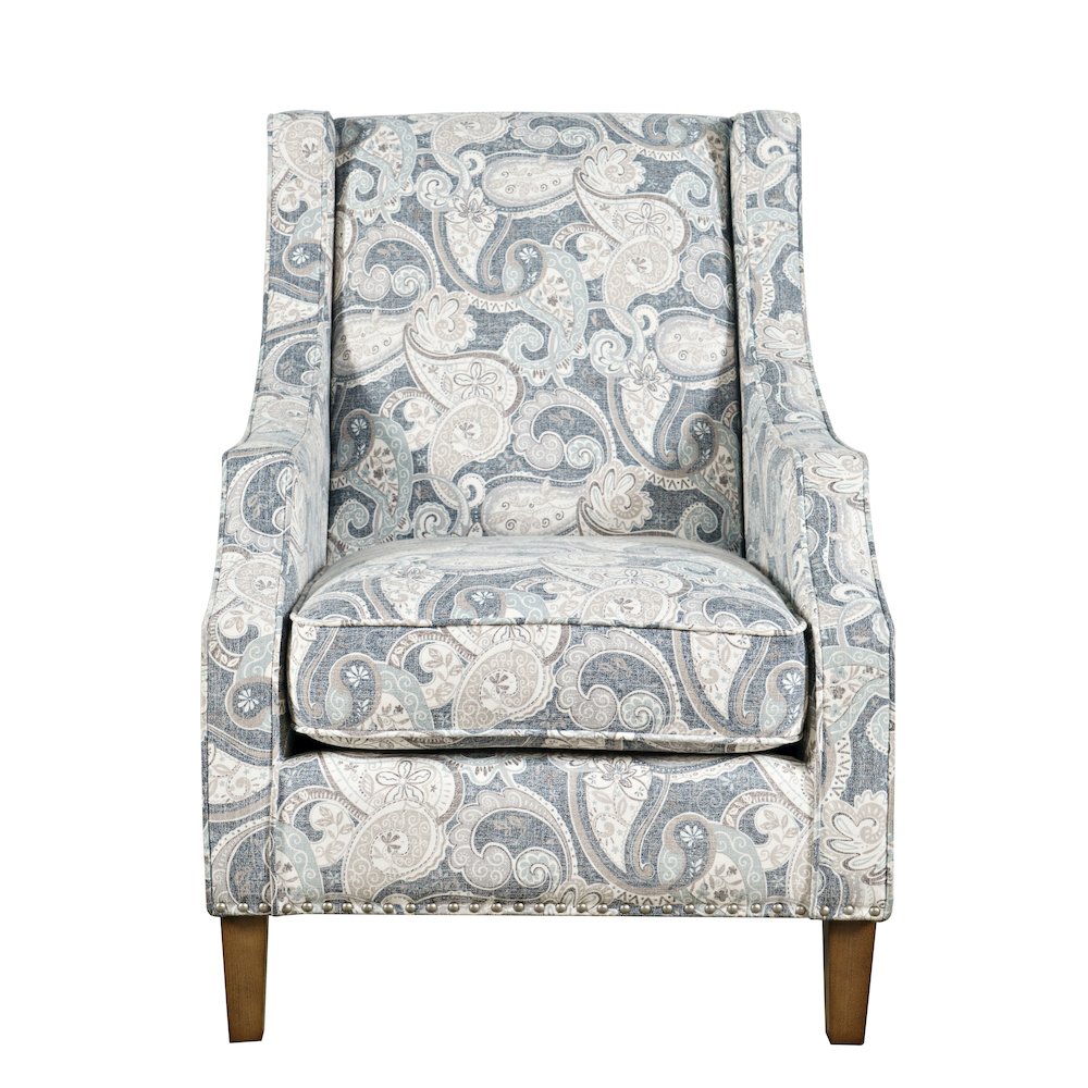 Paisley Fabric Transitional Upholstered Accent Chair with Nailhead Trim