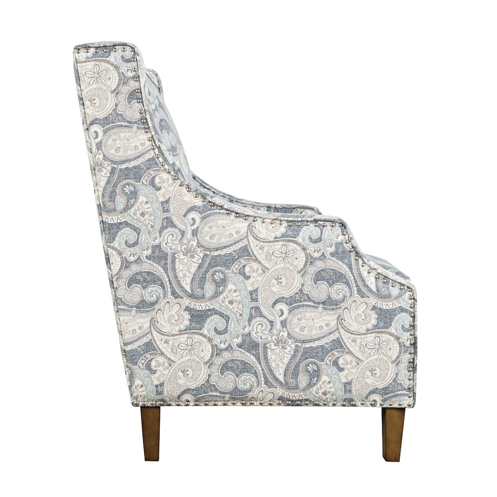 Paisley Fabric Transitional Upholstered Accent Chair with Nailhead Trim