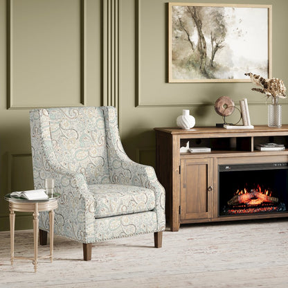 Paisley Fabric Transitional Upholstered Accent Chair with Nailhead Trim