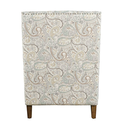 Paisley Fabric Transitional Upholstered Accent Chair with Nailhead Trim