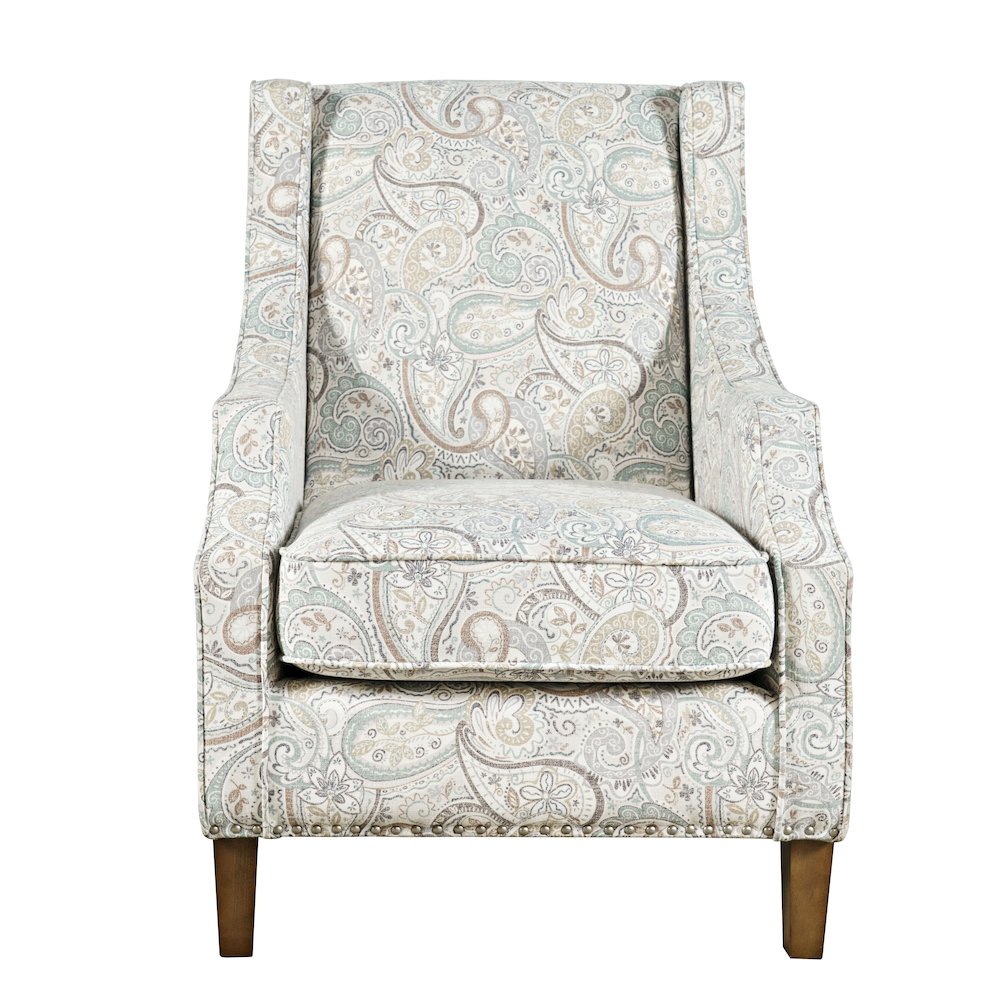 Paisley Fabric Transitional Upholstered Accent Chair with Nailhead Trim