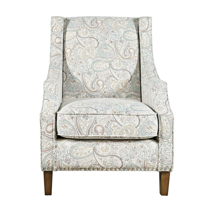Paisley Fabric Transitional Upholstered Accent Chair with Nailhead Trim