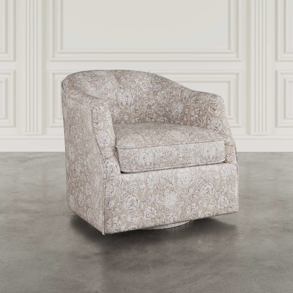 Lottie Cottage Floral Print Upholstered Barrel Accent Swivel Chair
