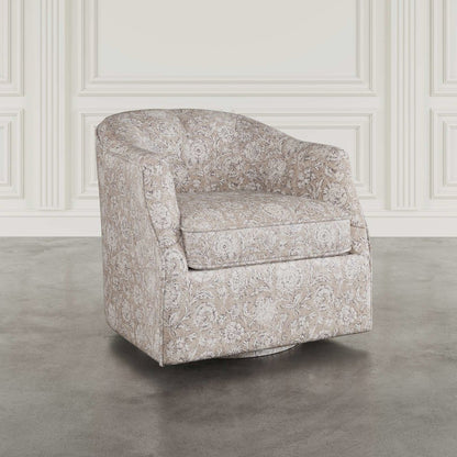 Lottie Cottage Floral Print Upholstered Barrel Accent Swivel Chair