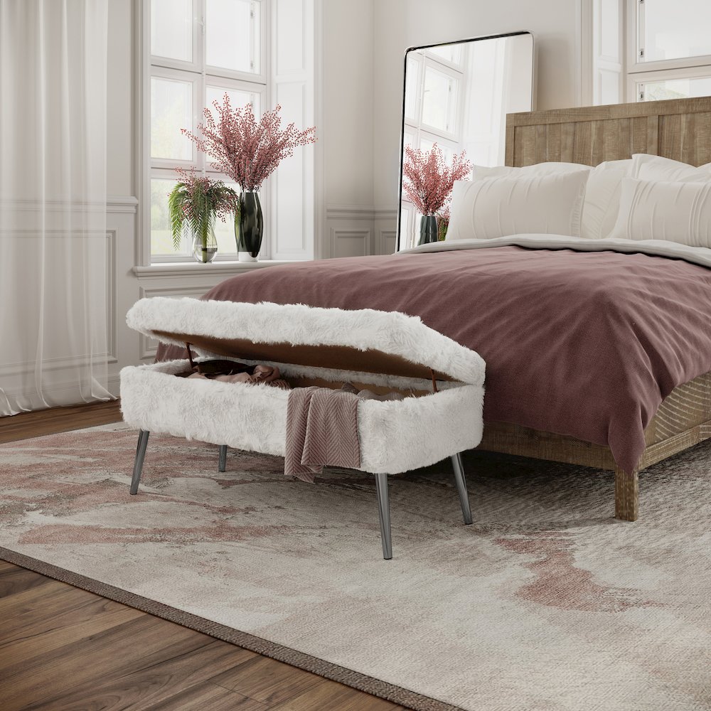 Huggy Luxury Plush Faux Fur Upholstered Storage Bench