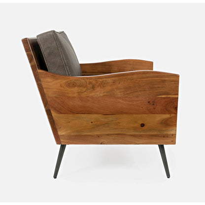 Karma Genuine Leather Solid Wood Rustic Accent Chair