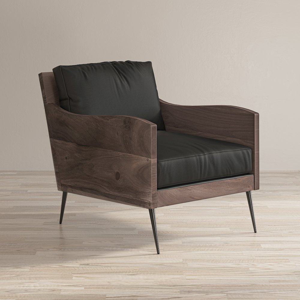Karma Genuine Leather Solid Wood Rustic Accent Chair