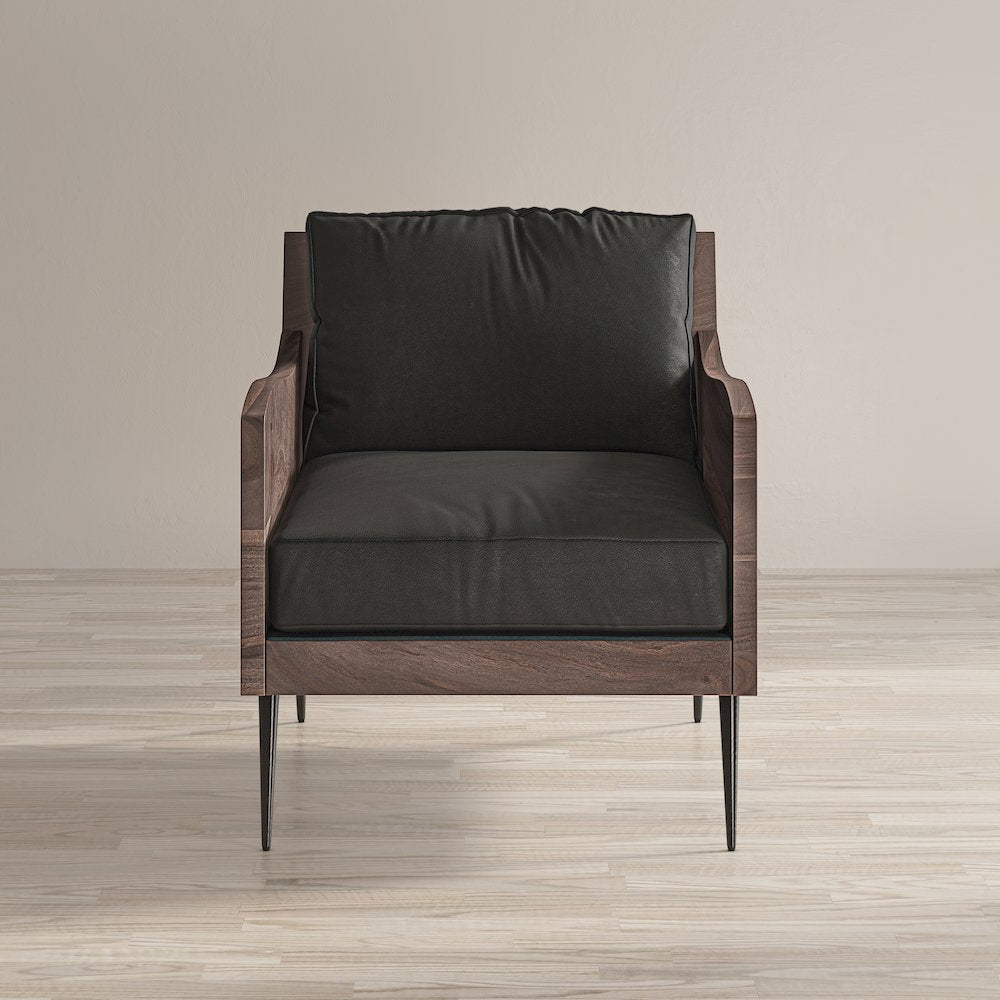 Karma Genuine Leather Solid Wood Rustic Accent Chair