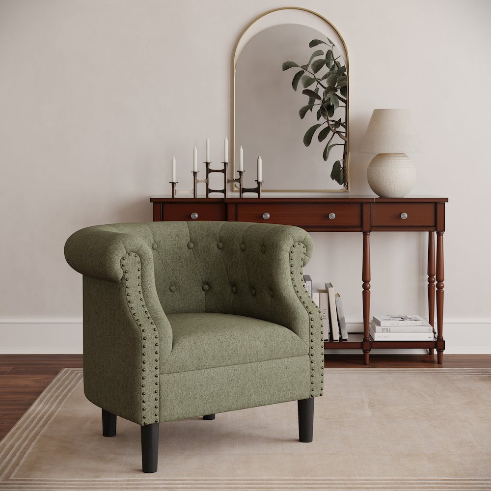 Transitional Contemporary Upholstered Barrel Curved Back Accent Chair