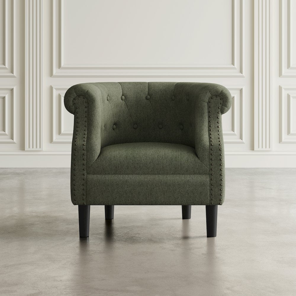Transitional Contemporary Upholstered Barrel Curved Back Accent Chair