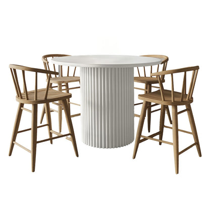 5-Piece Counter Height Dining Set with Round Table and Spindle Back Barstools