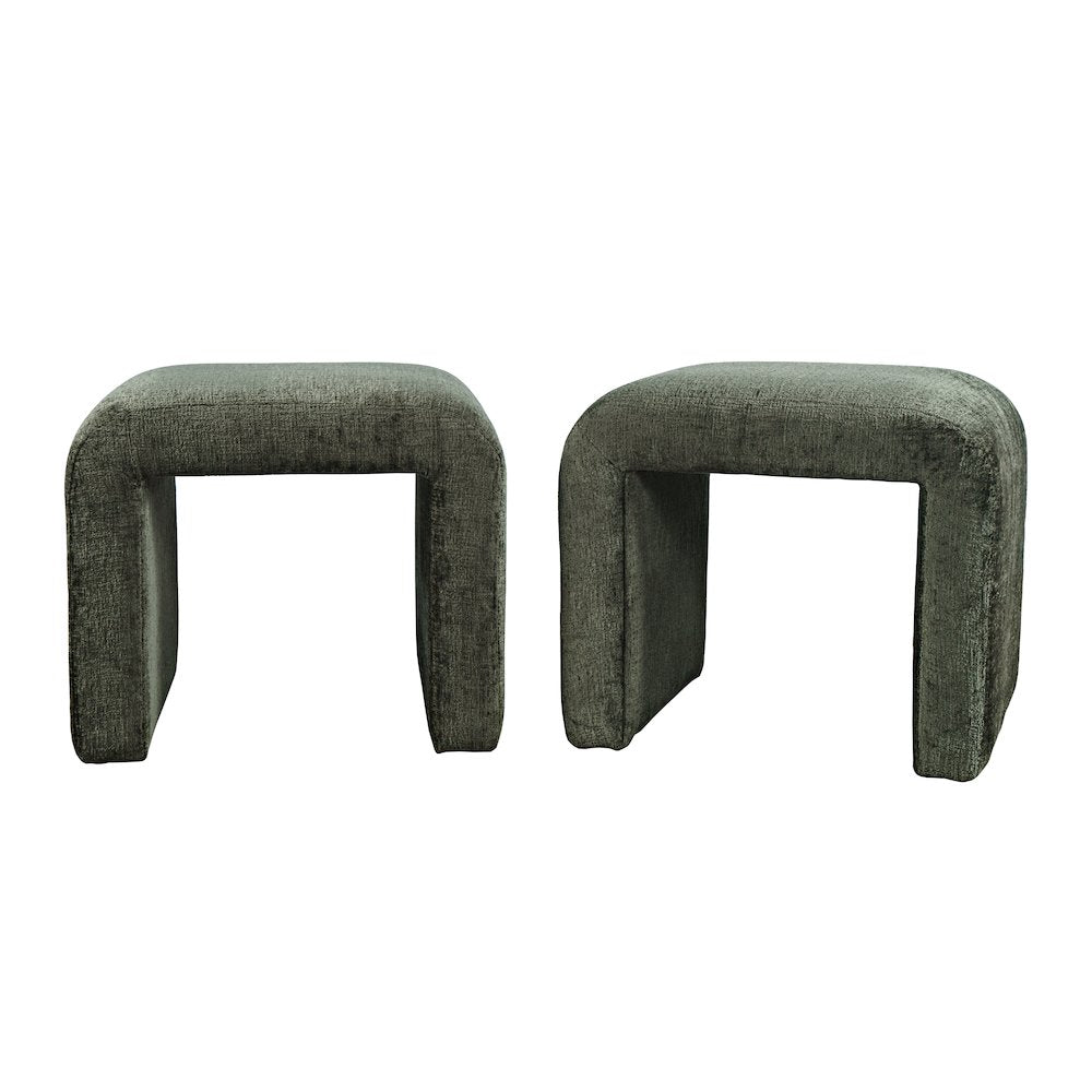 Modern Curved Upholstered Waterfall Jacquard Petite Ottoman Bench - Set of 2
