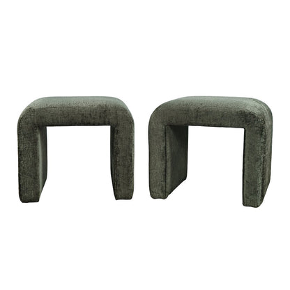 Modern Curved Upholstered Waterfall Jacquard Petite Ottoman Bench - Set of 2