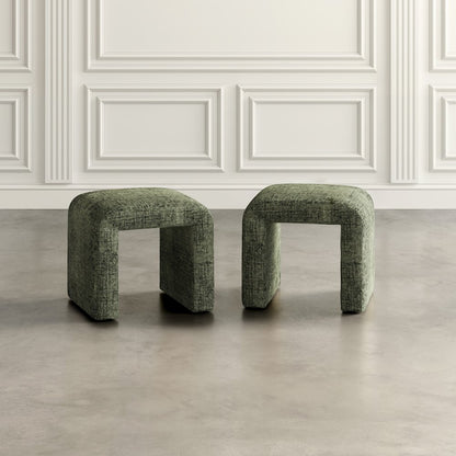 Modern Curved Upholstered Waterfall Jacquard Petite Ottoman Bench - Set of 2