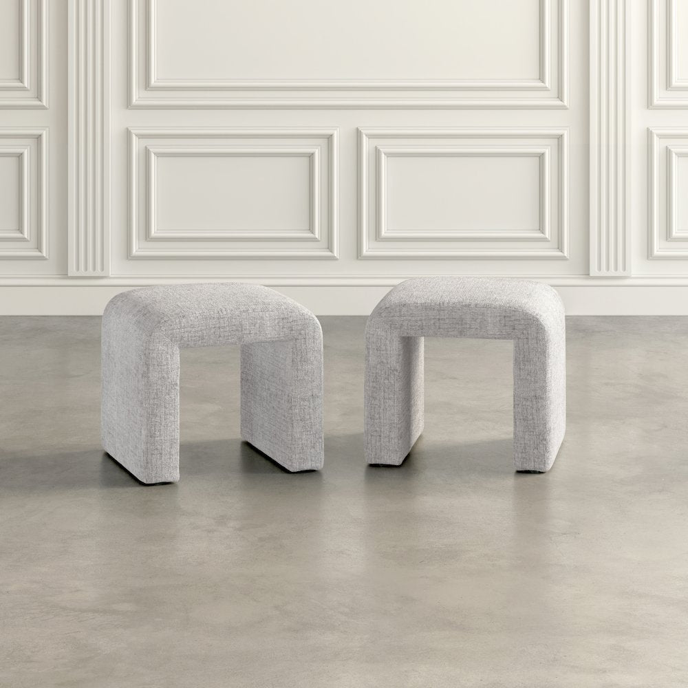 Modern Curved Upholstered Waterfall Jacquard Petite Ottoman Bench - Set of 2
