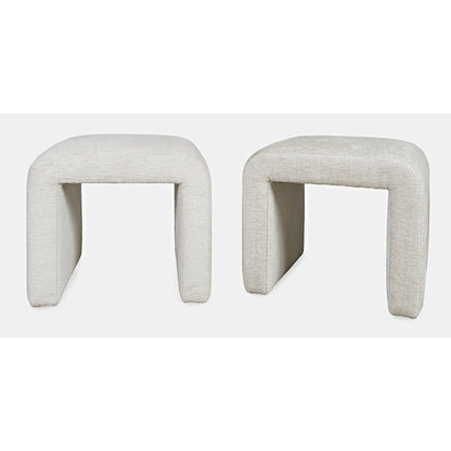 Modern Curved Upholstered Waterfall Jacquard Petite Ottoman Bench - Set of 2