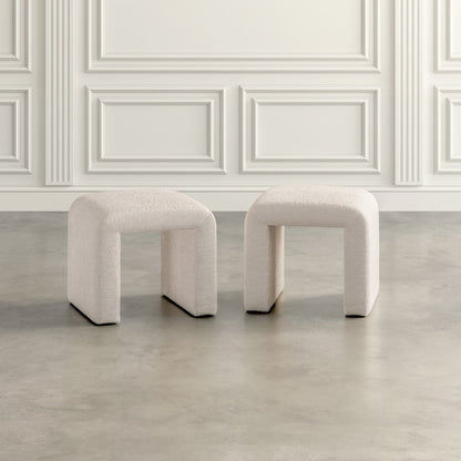 Modern Curved Upholstered Waterfall Jacquard Petite Ottoman Bench - Set of 2