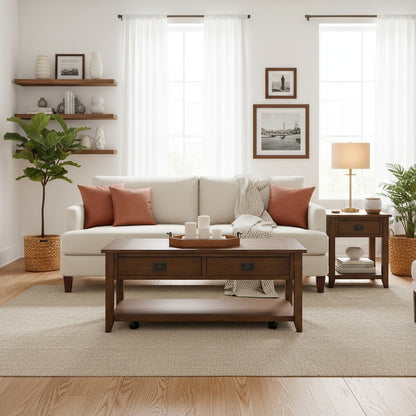 Oak Brown Coffee Table for Living Room, Rectangular Table for Living Room