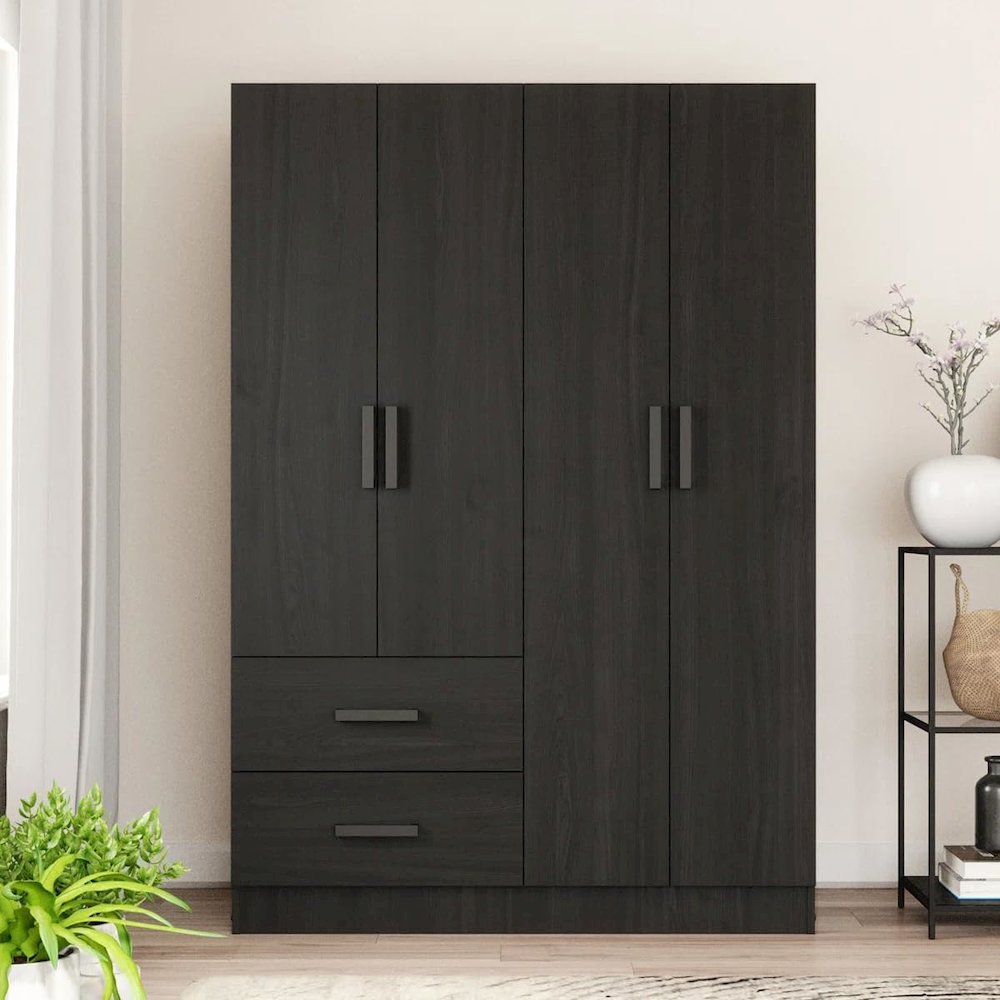 4 Doors Wardrobe 2 Drawers with Shelves 48 inch Wide and 72 high (Black)