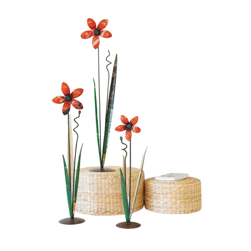 Set Of Three Recycled Iron Flowers