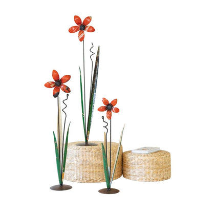 Set Of Three Recycled Iron Flowers