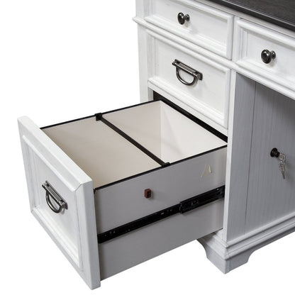 L Shaped Desk Set In White With Charcoal Top For Modern Office Spaces
