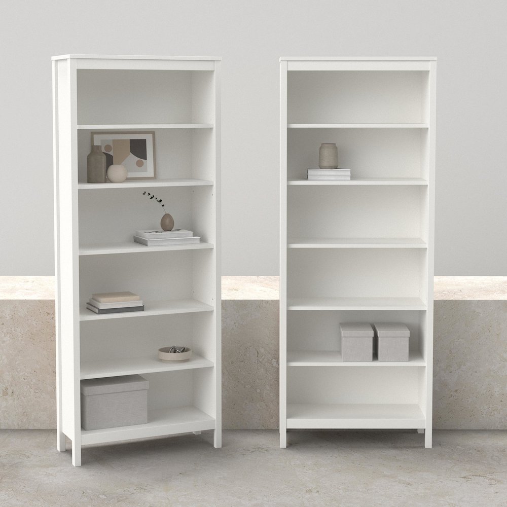Madrid 2-Piece Tall Bookcase Set for Full Wall Storage, White