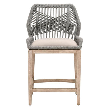Gray Mahogany Counter Stool with Linen-Blend Upholstery and Footrest