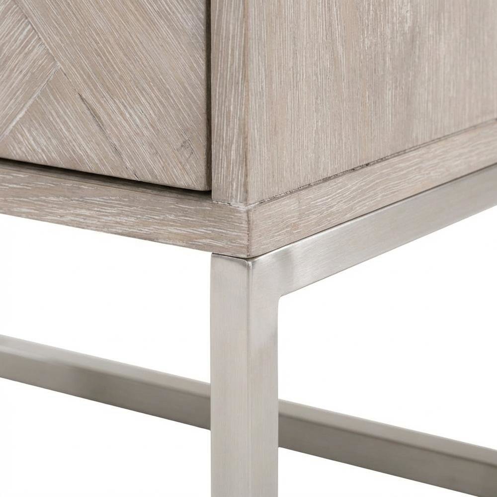 Gray Nightstand with 2 Drawers and Stainless Steel Handles for Bedroom Storage
