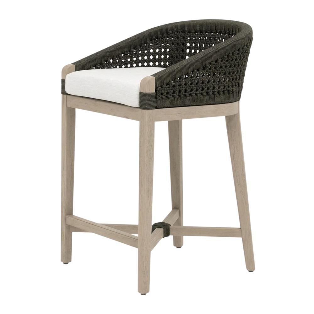 Outdoor Counter Stool With Reversible Cushions And Solid Teak Frame