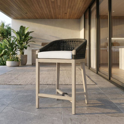 Outdoor Counter Stool With Reversible Cushions And Solid Teak Frame