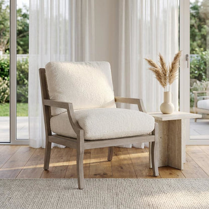 Transitional Outdoor Club Chair with Removable Boucle Snow Cushion, Solid Frame