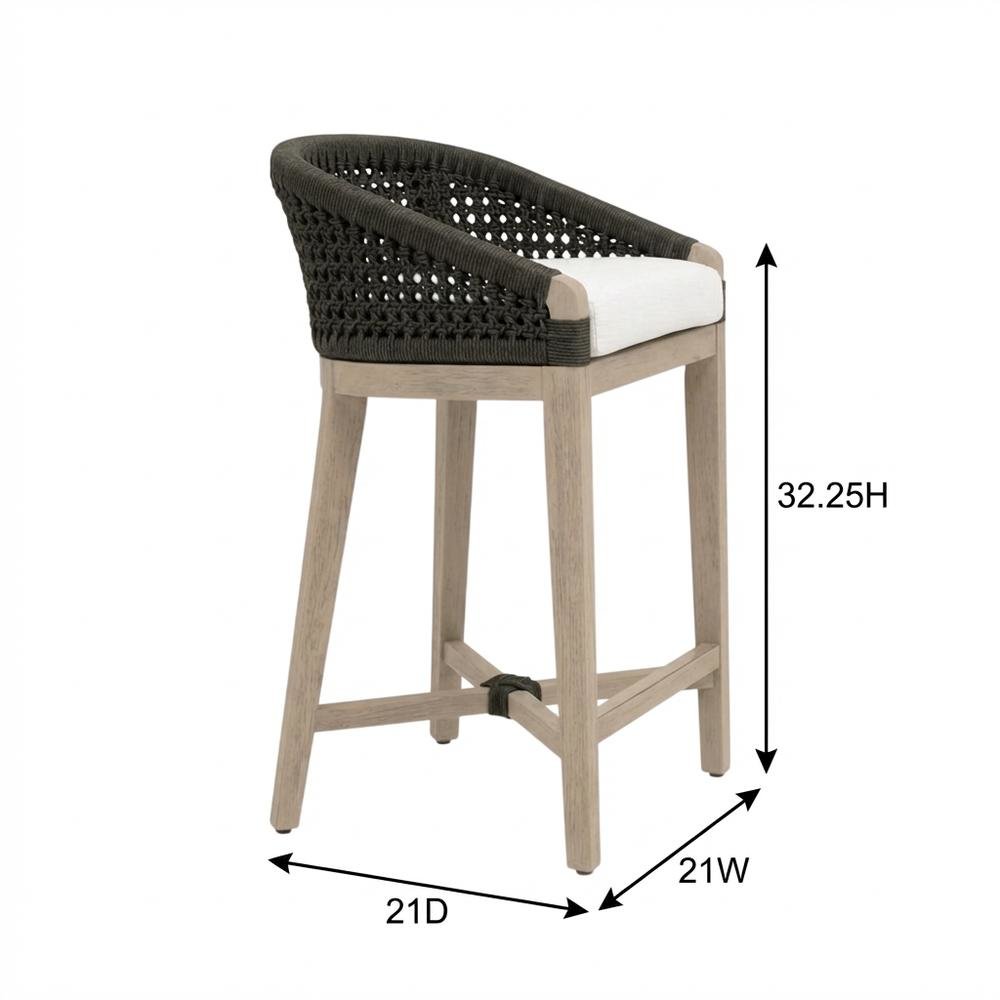 Outdoor Counter Stool With Reversible Cushions And Solid Teak Frame
