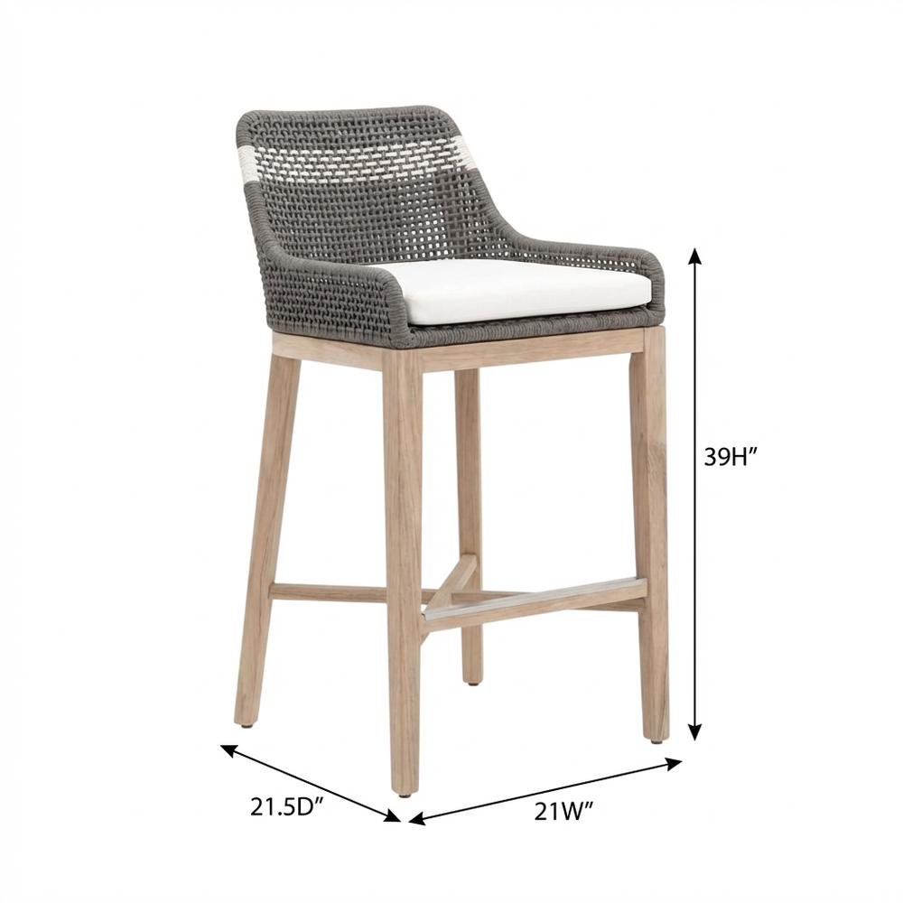 Durable Outdoor Barstool with Reversible Seat Cushion in Gray Teak Finish