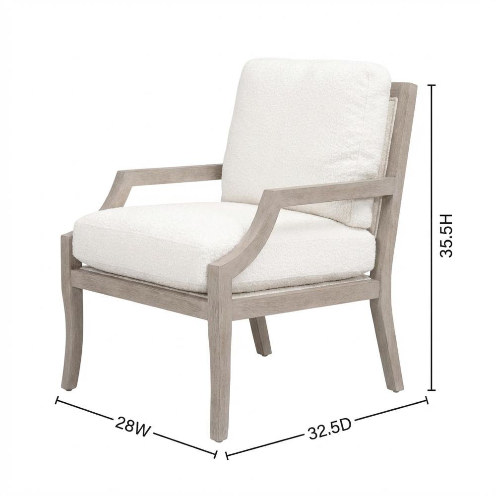 Transitional Outdoor Club Chair with Removable Boucle Snow Cushion, Solid Frame