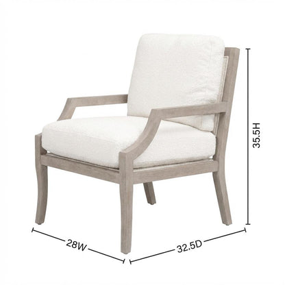 Transitional Outdoor Club Chair with Removable Boucle Snow Cushion, Solid Frame